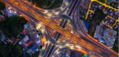 4 way roundabout with a flyover and underpass