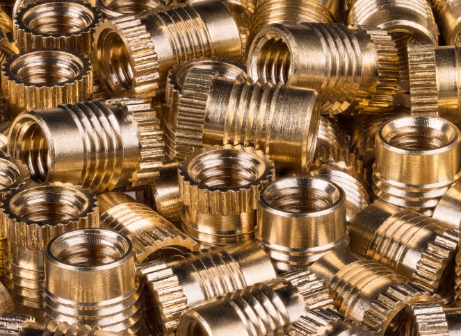 Close focus view of machinery nuts